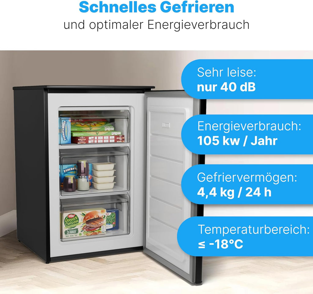 Bomann® Vriezer 87L | Kleine vriezer met temperatuurbereik ≤ -18°C | 3 laden | Vriezer met verwisselbare deuraanslag | Kleine vriezer GS 7253 wit