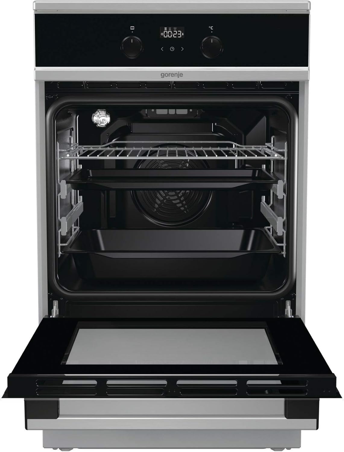 Gorenje GEIT5C61SPG vrijstaand fornuis met inductiekookplaat, 50 cm, 70 liter, zilver, PerfectGrill, AirFry, FrozenBake, Pizza Mode 300°C, AquaClean, Made in Europe, RVS