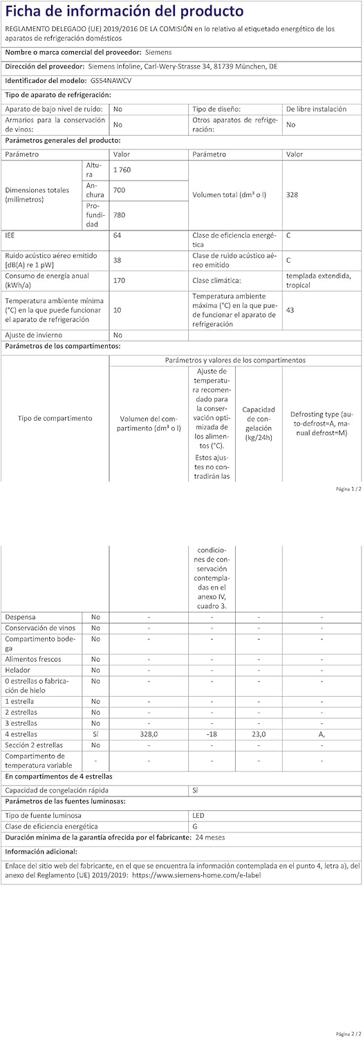 Siemens GS54NAWCV iQ500 vriezer, 176 x 70 cm, 327 L, noFrost nooit meer ontdooien, bigBox ruimte voor grote diepvriesproducten, varioZone flexibele glasplateaus en laden, wit