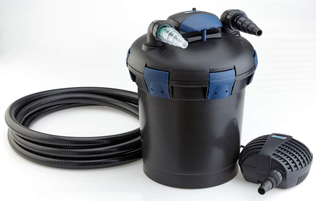 OASE 50499 Drukfilter BioPress Set 4000, vijverfilter filterset voor effectieve en snelle algenbestrijding, complete set incl. filterpomp en UVC-reiniger