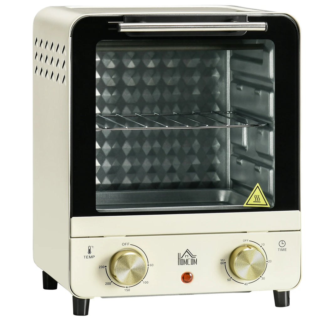 HOMCOM Mini-oven instelbare temperatuur timer kijkvenster crèmewit