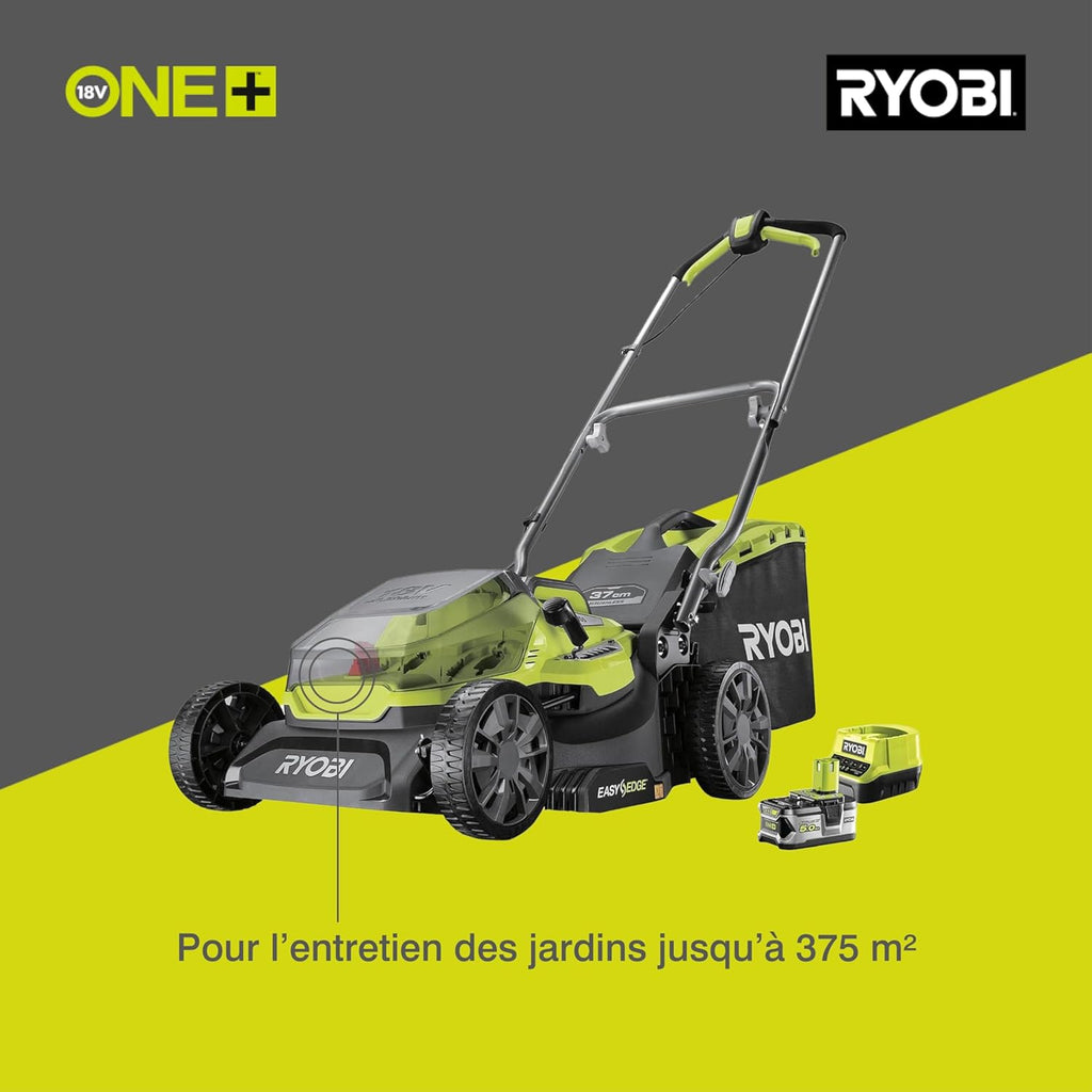 RYOBI 18 V ONE+ Accu-grasmaaier RLM18X33B40 (snijbreedte 33 cm, 5-voudige hoogteverstelling 25-65 mm, inklapbare duwbeugel, incl. mulchplug, 35l grasvangzak, 4,0Ah accu & lader)