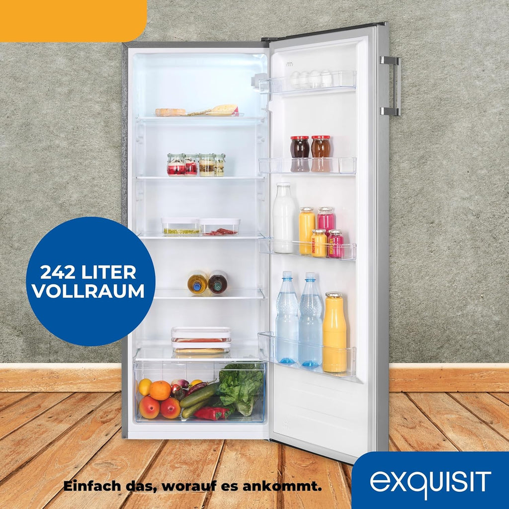 Exquisit Koelkast zonder vriesvak, grote koelkast, 5 legplanken, 242 liter, tafelmodel koelkast 143 cm hoog, KS5320-V-H-040E wit