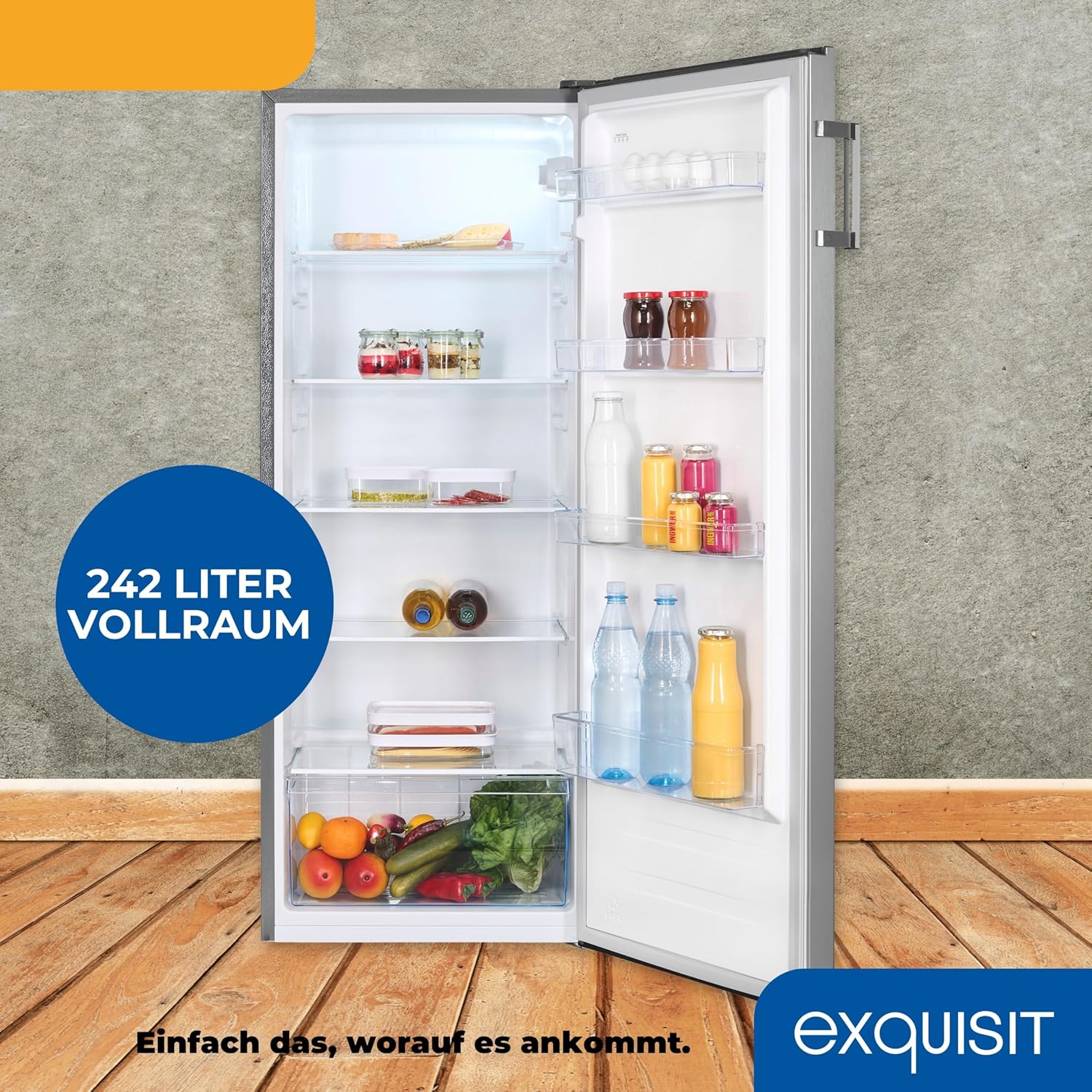 Exquisit Koelkast zonder vriesvak, grote koelkast, 5 legplanken, 242 liter, tafelmodel koelkast 143 cm hoog, KS5320-V-H-040E wit