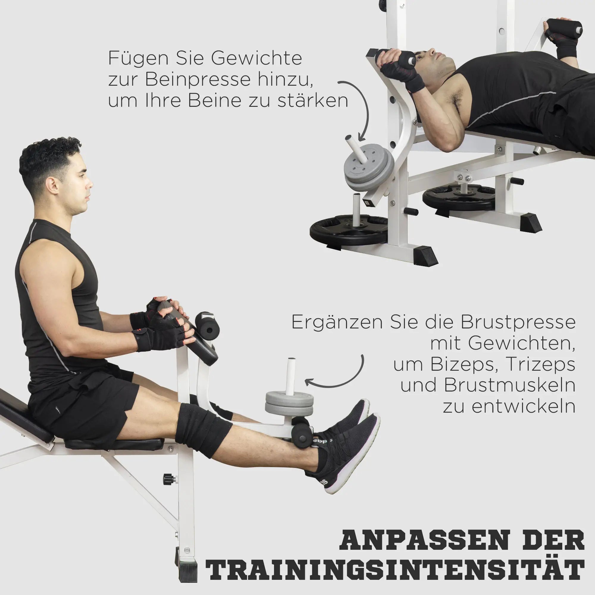 HOMCOM Trainingsbank in hoogte verstelbaar met leg press en bicepscurl