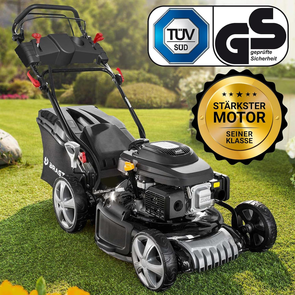 BRAST Benzin grasmaaier met aandrijving | 5,2kW(7PK) | elektrische start | 48cm snijbreedte | vele modellen | TÜV | 4-takt OHV motor | 30-80mm maaihoogte | 60L opvangbak | stalen behuizing | 19224 ESTART Speed