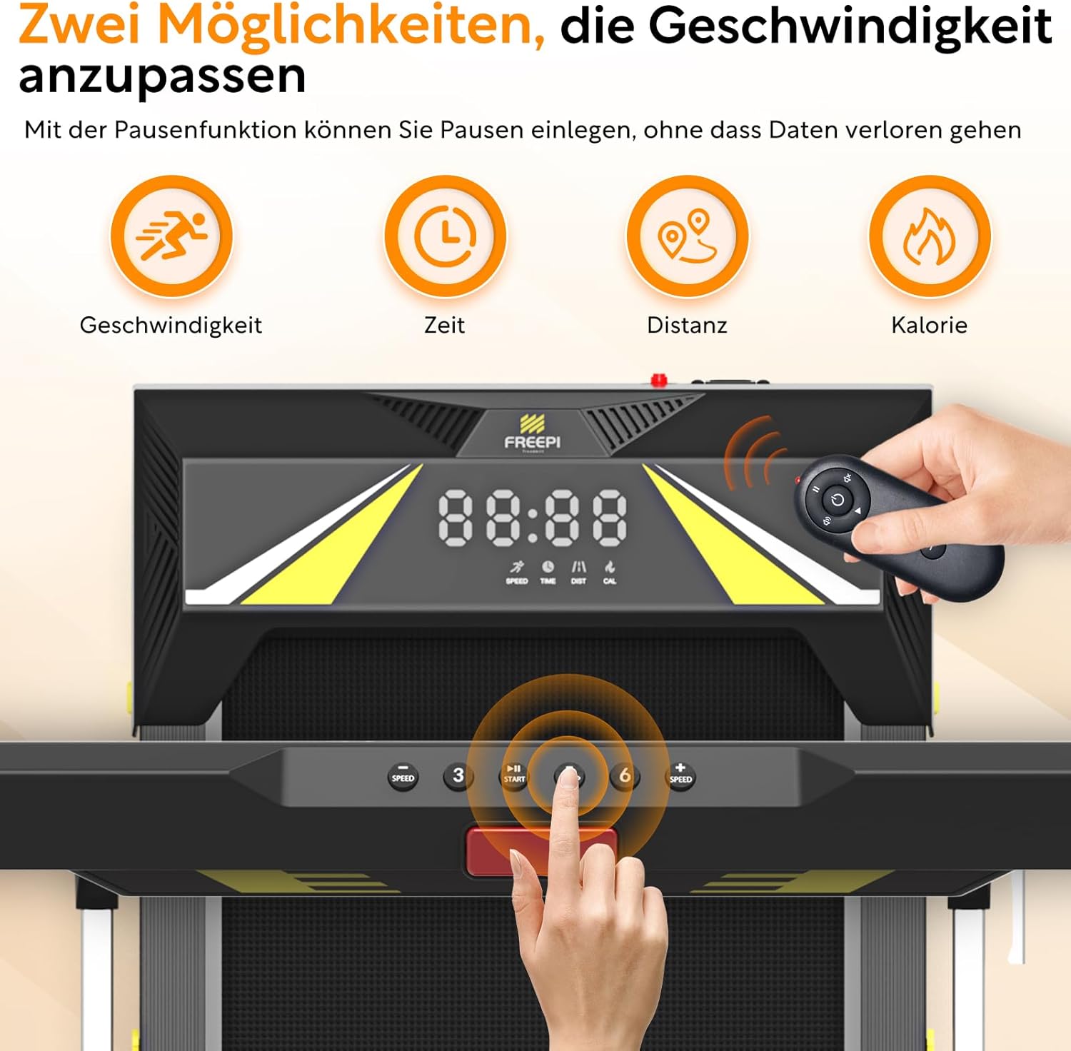 Freepi 4-in-1 Loopband voor Thuis met Helling 1-6 km/u 2.5 pk Motor met Afstandsbediening, Loopband Pad Bureaufiets Draagbaar Thuisfitnessapparaat