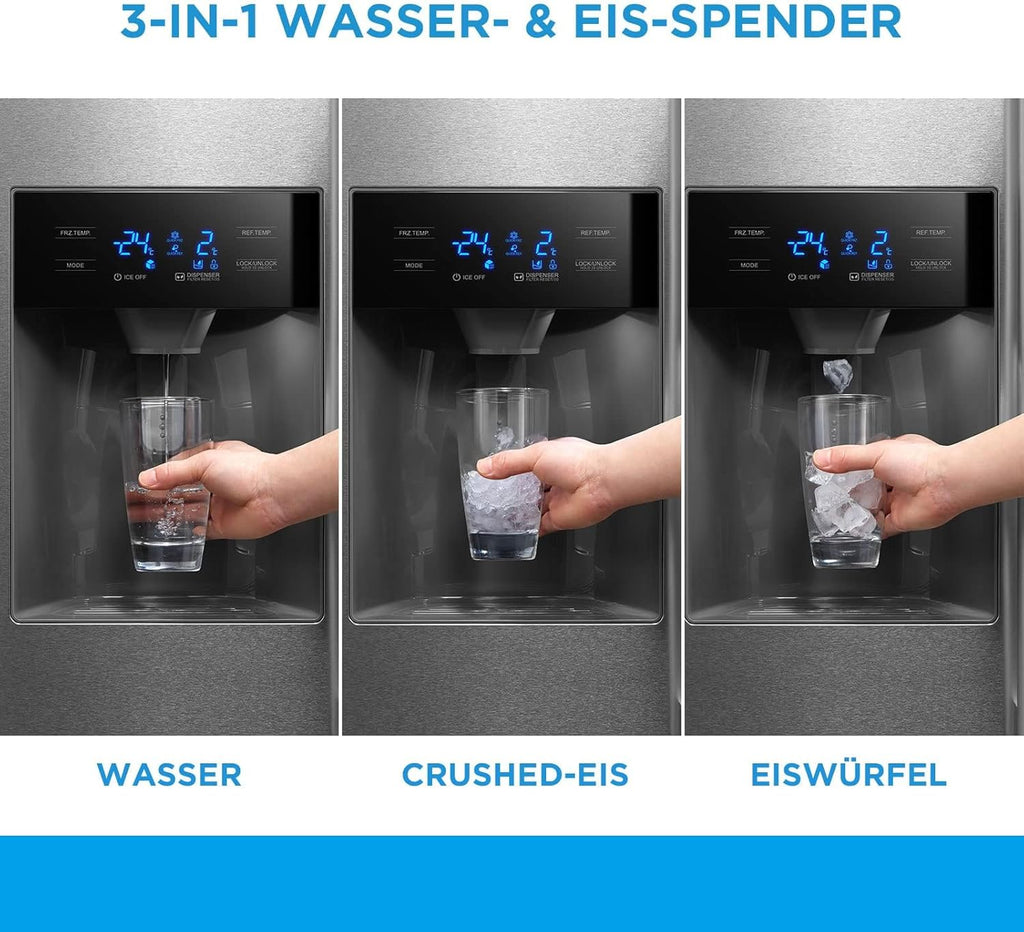 Midea KS-DDX 6.32 WT Amerikaanse koelkast/178,8 cm hoogte/254 kWh/jaar/No Frost/Dual Inverter Compressor/met 3-in-1 water-/ijsdispenser en watertank, Dark Inox