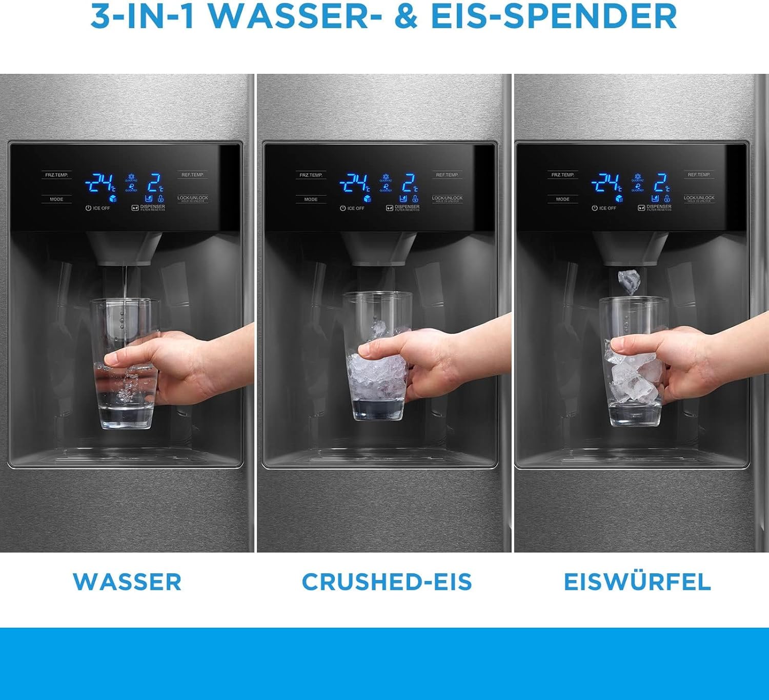 Midea KS-DDX 6.32 WT Amerikaanse koelkast/178,8 cm hoogte/254 kWh/jaar/No Frost/Dual Inverter Compressor/met 3-in-1 water-/ijsdispenser en watertank, Dark Inox