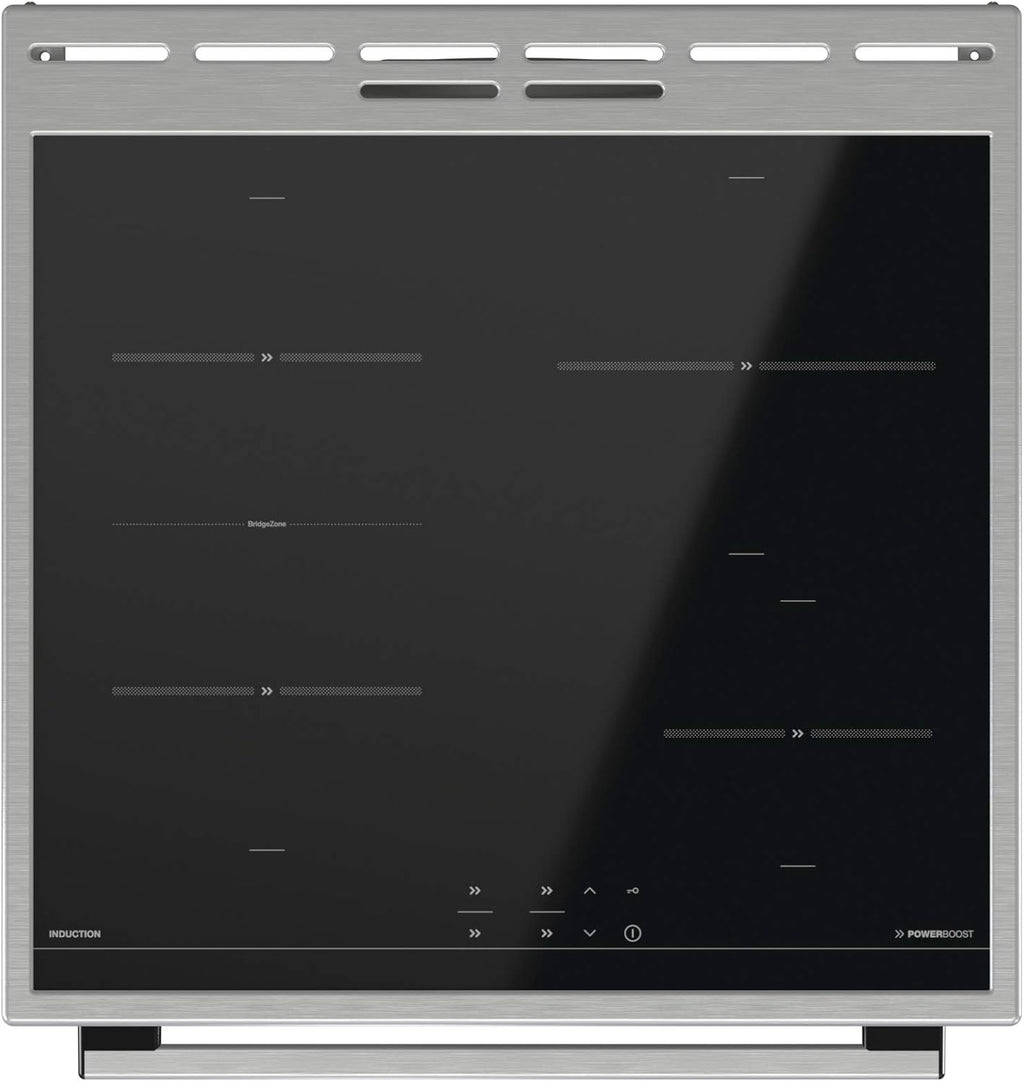 Gorenje GEIT5C61SPG vrijstaand fornuis met inductiekookplaat, 50 cm, 70 liter, zilver, PerfectGrill, AirFry, FrozenBake, Pizza Mode 300°C, AquaClean, Made in Europe, RVS