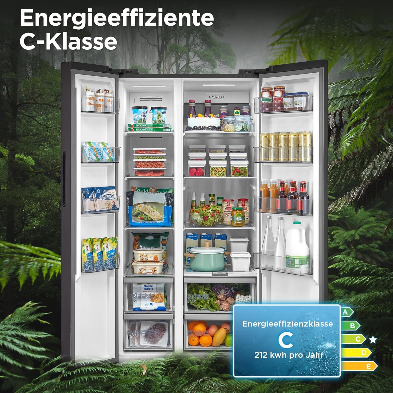 Midea KS-DDX 6.32 WT Amerikaanse koelkast/178,8 cm hoogte/254 kWh/jaar/No Frost/Dual Inverter Compressor/met 3-in-1 water-/ijsdispenser en watertank, Dark Inox