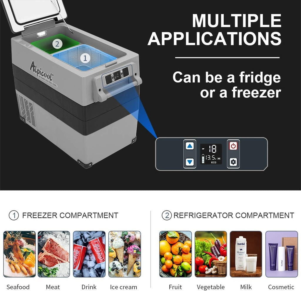 Alpicool CF55 55 Liter Koelbox 12V Draagbare Mini Koelkast Elektrische Vriesbox Kleine Vrieskist voor Auto, Camping, Vrachtwagen, Boot en Stopcontact met USB-aansluiting, -20℃ tot 20℃