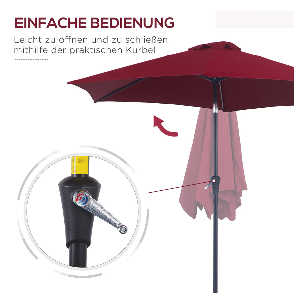 Outsunny Parasol Kantelfunctie Handslinger Aluminium Rood