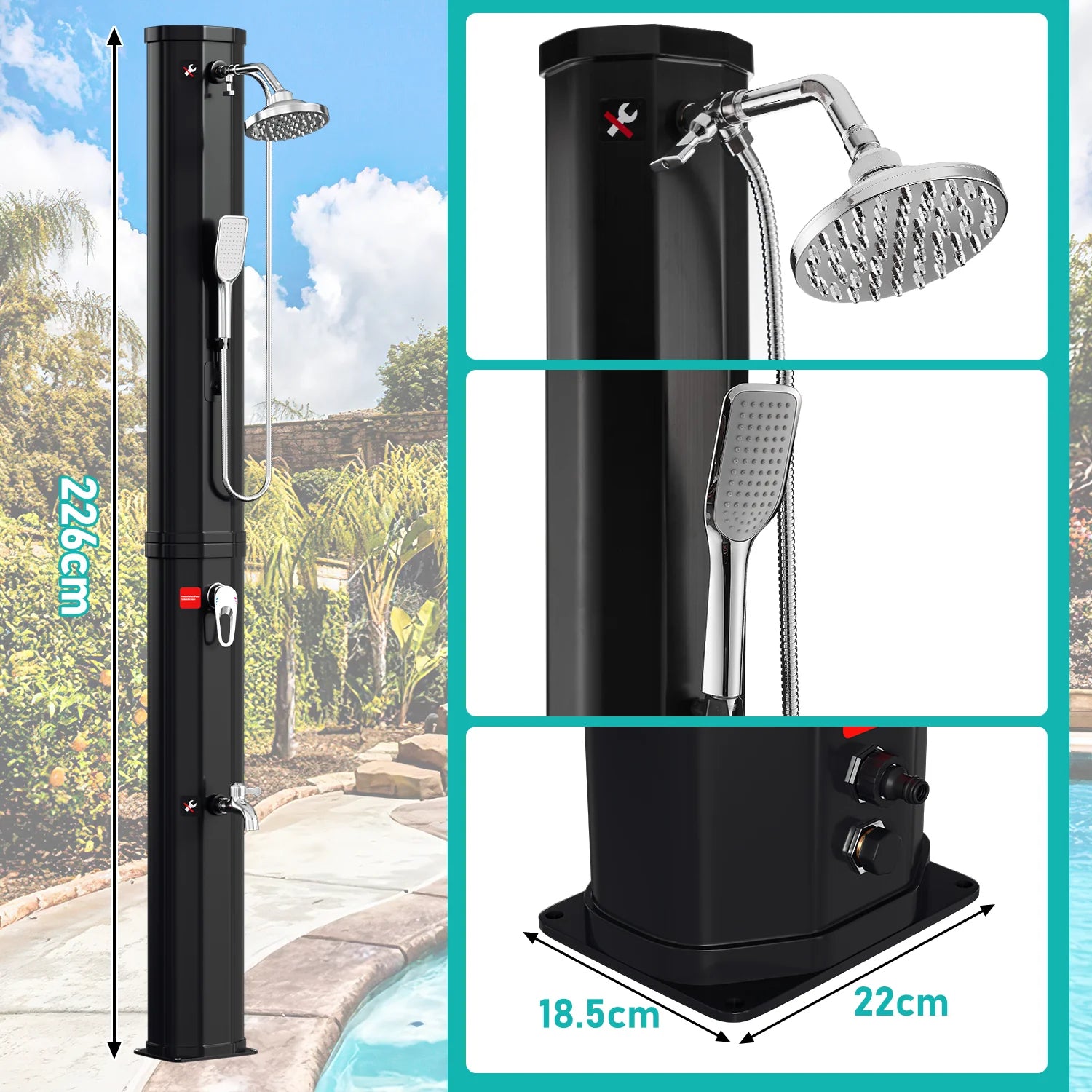 Sonnewelt 60L Solar Douche Tuintopdouche Incl. Beschermhoes en Handdouche