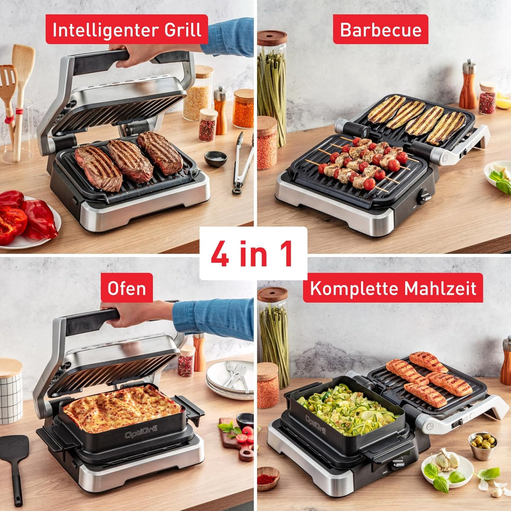 Tefal OptiGrill 4in1 Contactgrill met Bakplaat, Opklapbaar, Tafelgrill, 9 Programma's, Gaarheidsindicator, Elektrische grill, Oven, GC776D10