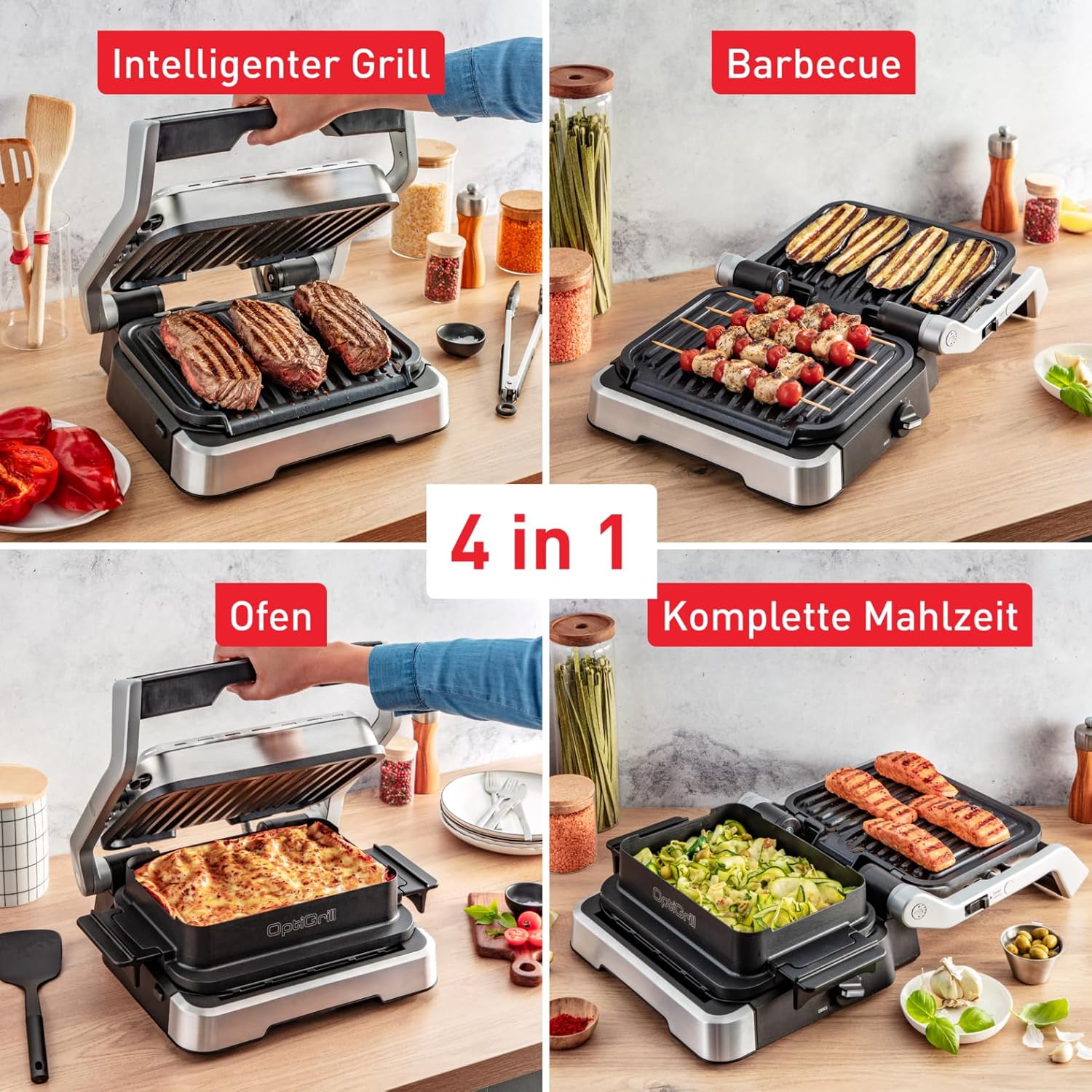 Tefal OptiGrill 4in1 Contactgrill met Bakplaat, Opklapbaar, Tafelgrill, 9 Programma's, Gaarheidsindicator, Elektrische grill, Oven, GC776D10