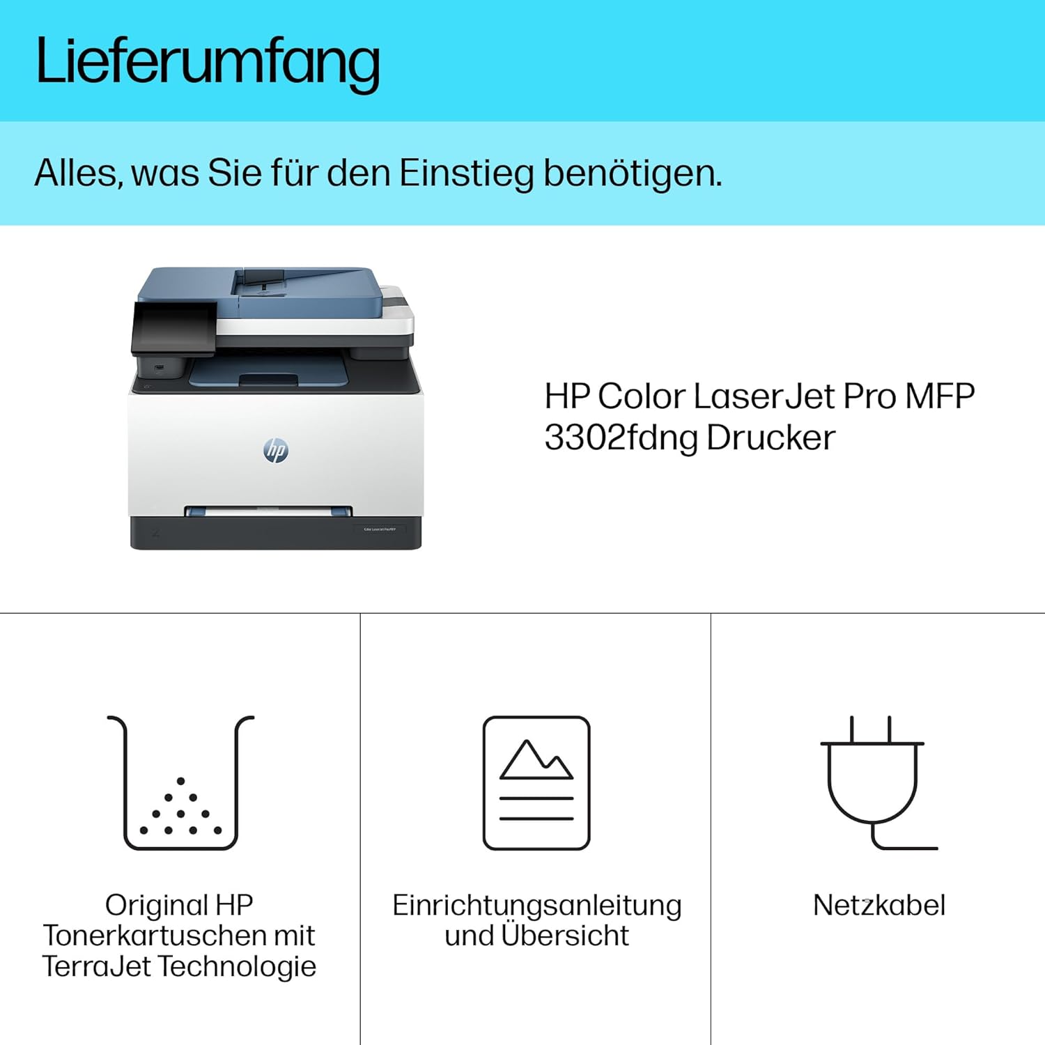 HP Color LaserJet Pro MFP 3302fdwg multifunctionele kleurenlaserprinter, fax, automatisch dubbelzijdig afdrukken, touchscreen, wifi, ethernet, USB, HP Wolf Pro Security