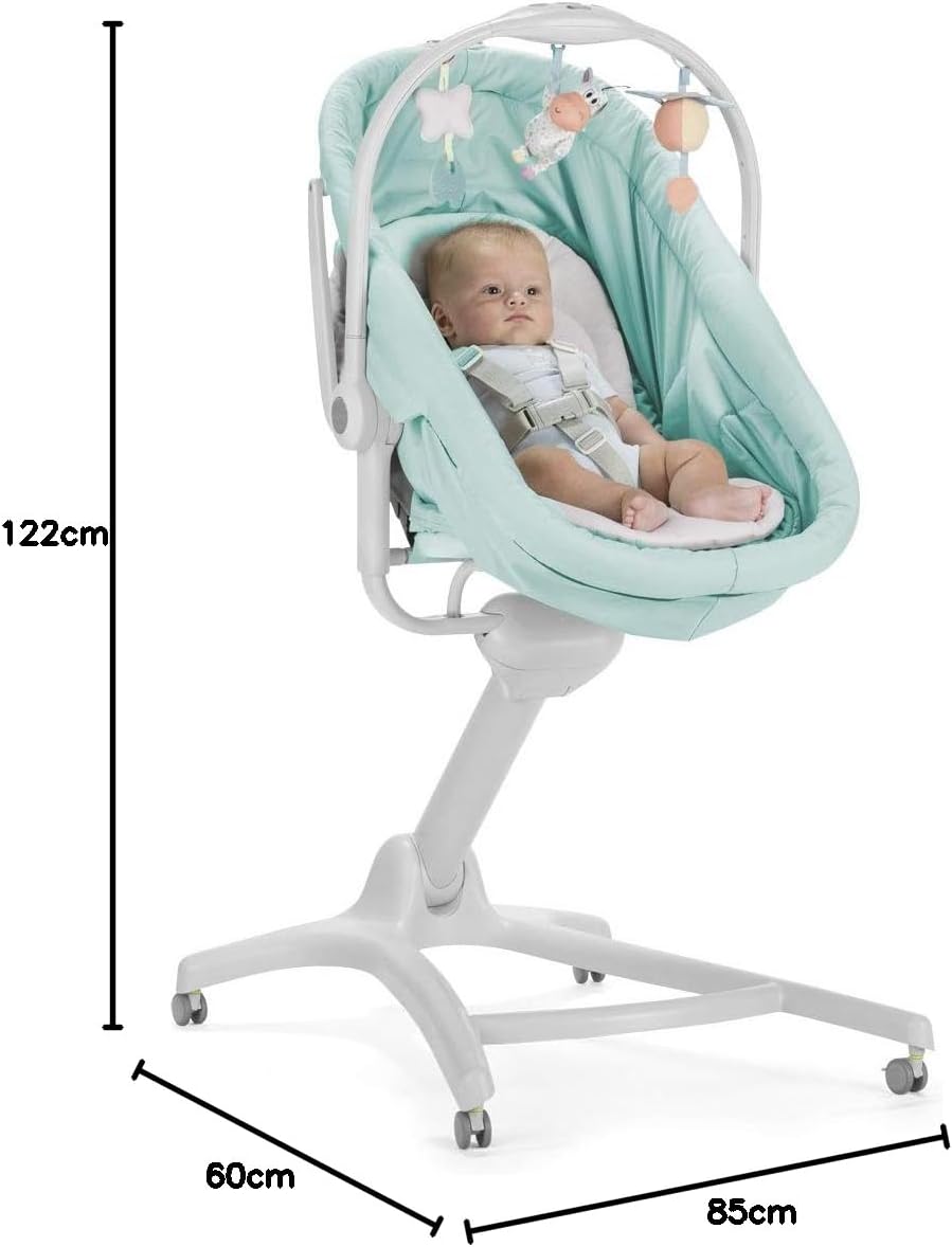 Chicco Baby Hug 4-in-1 wieg vanaf 0 maanden, verhoogde babylounger, babybed, kinderstoel met speelboog, tot 15 kg, verstelbare rugleuning, verstelbare hoogte en 4 wielen