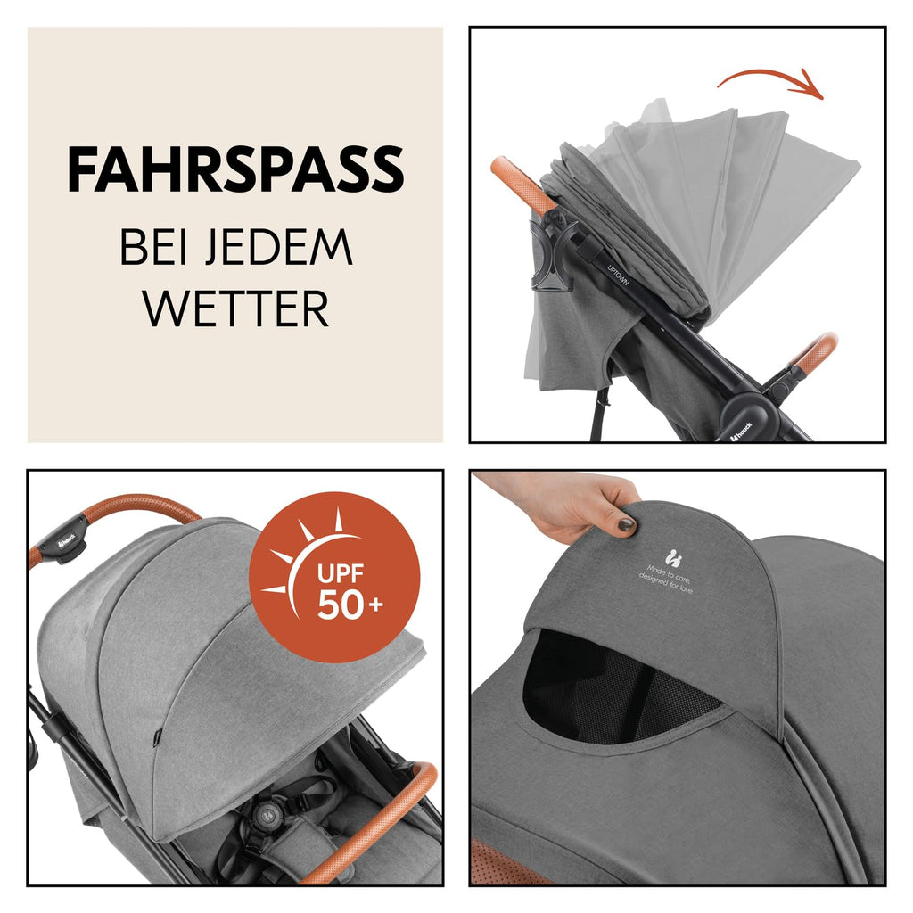 Hauck Uptown Kinderwagen Melange Rose – wandelwagen voor elk terrein, extra grote zitting, vlakke ligstand, rubberen wielen, vering, compact en eenvoudig inklapbaar, met regenhoes