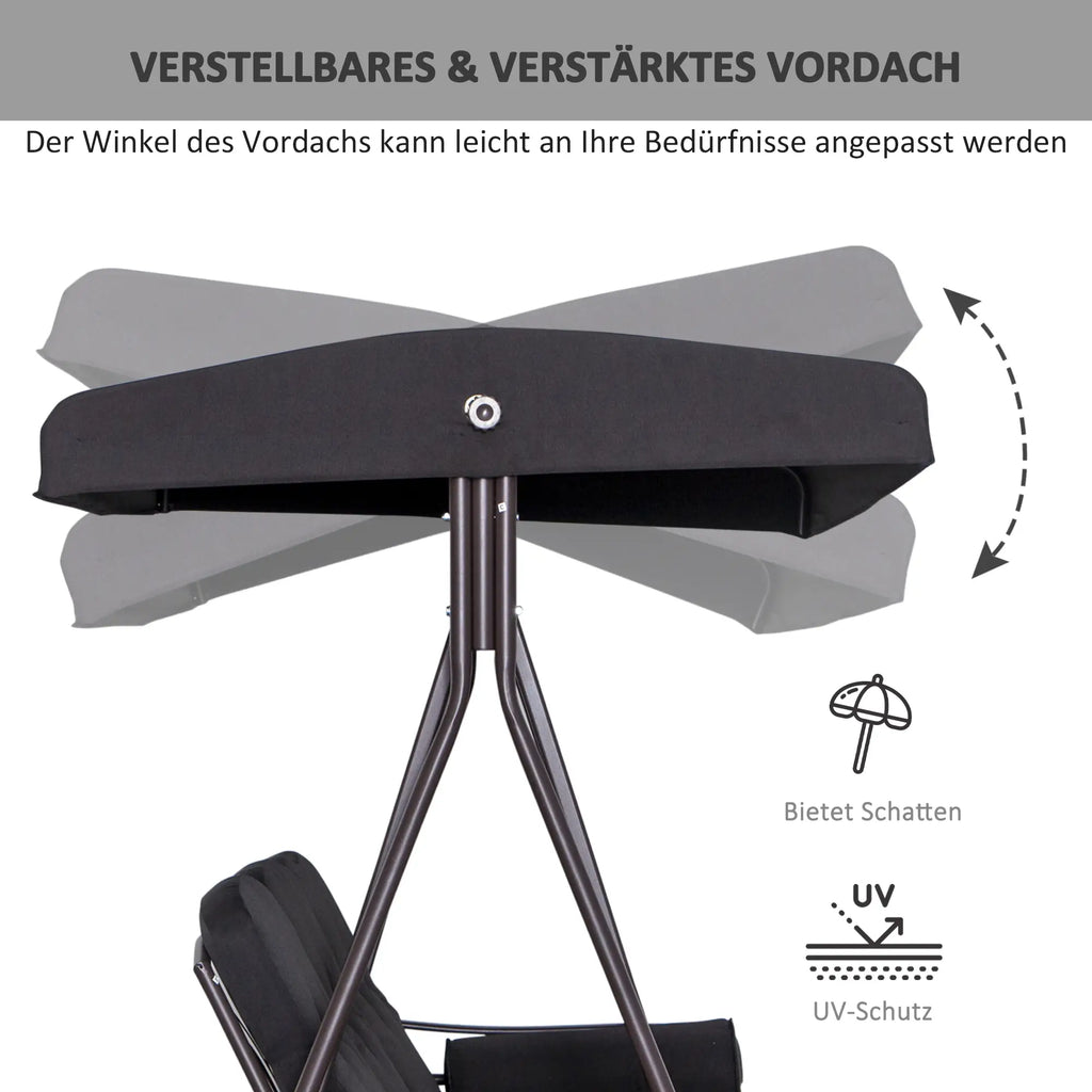 Outsunny 3-Sitzer Hollywoodschaukel mit Sonnendach & Kissen – Schwarz