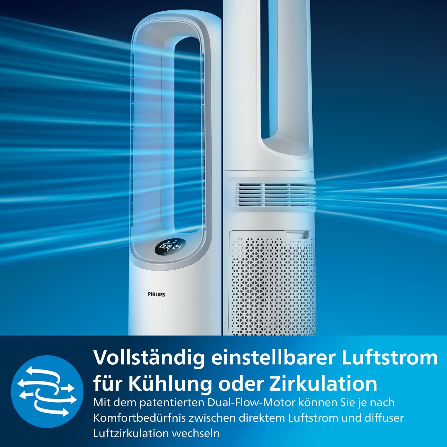 Philips Air Performer 2-in-1: Luchtzuiveraar en Ventilator - Reinigt 70 m², Verwijdert 99,97% van allergenen en verontreinigende stoffen. HEPA-filter, Slimme sensoren, Alexa, App. (AMF765/10)