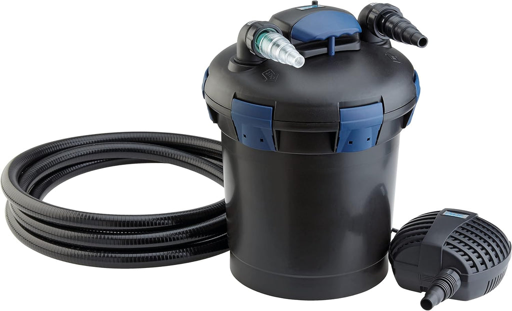 OASE 50499 Drukfilter BioPress Set 4000, vijverfilter filterset voor effectieve en snelle algenbestrijding, complete set incl. filterpomp en UVC-reiniger