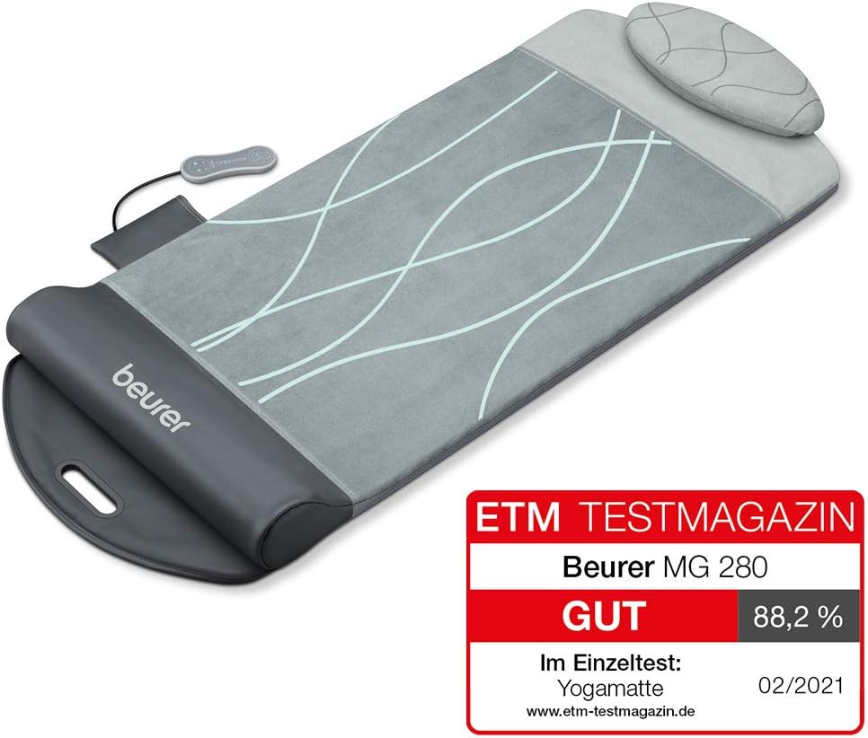 Beurer MG 280 yoga- en stretchmat, voor het rekken van spieren en ontspanning, massagemat voor nek, schouders en rug, opvouwbaar, 1 stuk (1-pack), grijs