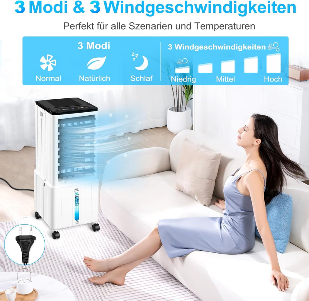 Airconditioner zonder afvoerslang, 12L 60W Mobiele Airconditioner met 12H Timer, 3 Modi, 40dB, 120° Oscillatie, Afneembare Watertank, Afstandsbediening, Stille Luchtkoeler Air Conditioner voor Woning Kamer Ruimtes