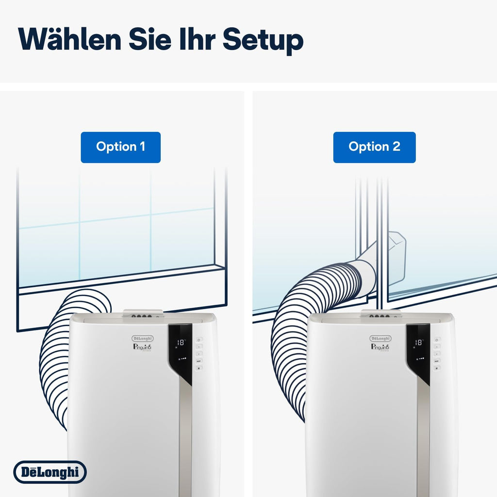 De'Longhi Pinguino PAC EM82, Mobiele airconditioner voor ruimtes tot 80 m, 9.400 BTU, 2,4 kW, 63 dB, Ontvochtigingsfunctie, Energieklasse A, 24-uurs timer, Wit