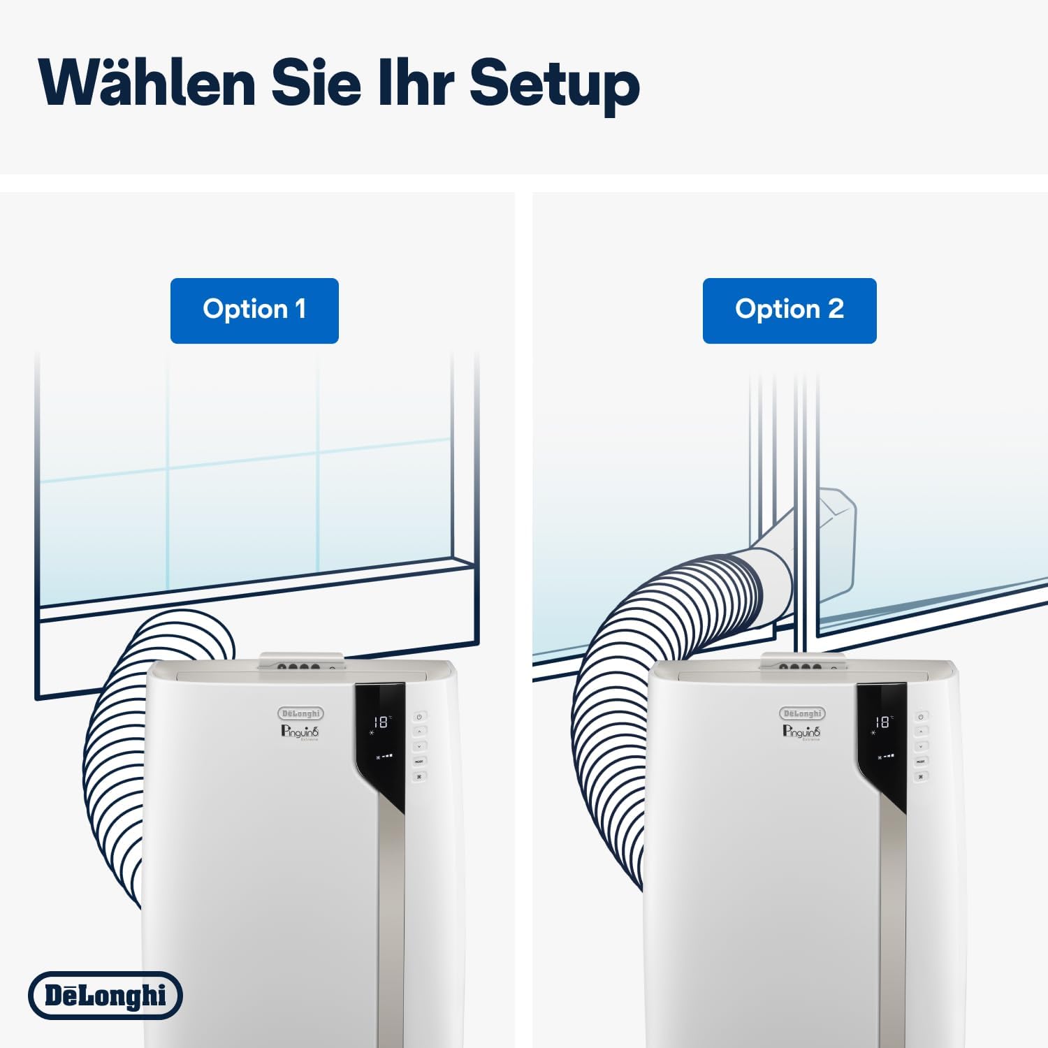 De'Longhi Pinguino PAC EM82, Mobiele airconditioner voor ruimtes tot 80 m, 9.400 BTU, 2,4 kW, 63 dB, Ontvochtigingsfunctie, Energieklasse A, 24-uurs timer, Wit