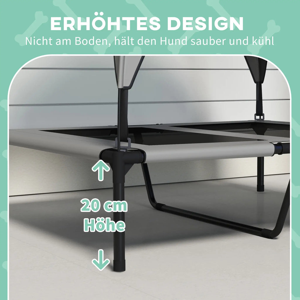 PawHut Verhoogd hondenbed outdoor met dak – Lichtgrijs, ademend
