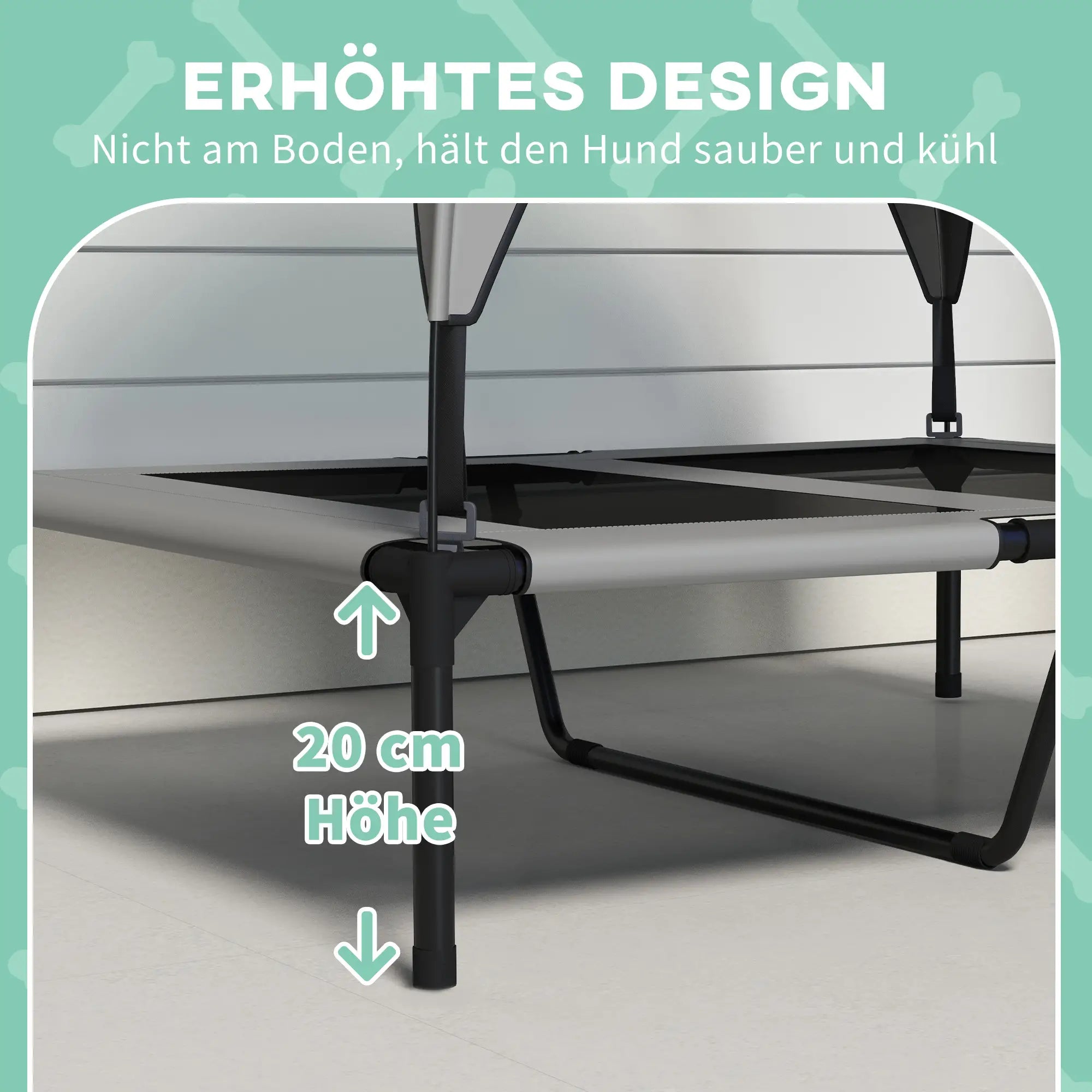 PawHut Verhoogd hondenbed outdoor met dak – Lichtgrijs, ademend