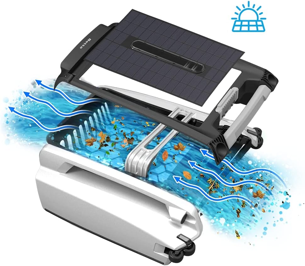Op zonne-energie werkende automatische robotzwembadskimmerreiniger met 30 uur continue reinigingsprestaties dankzij accuvoeding en herziene, zout- en chloortolerante Twin-motoren (wit)