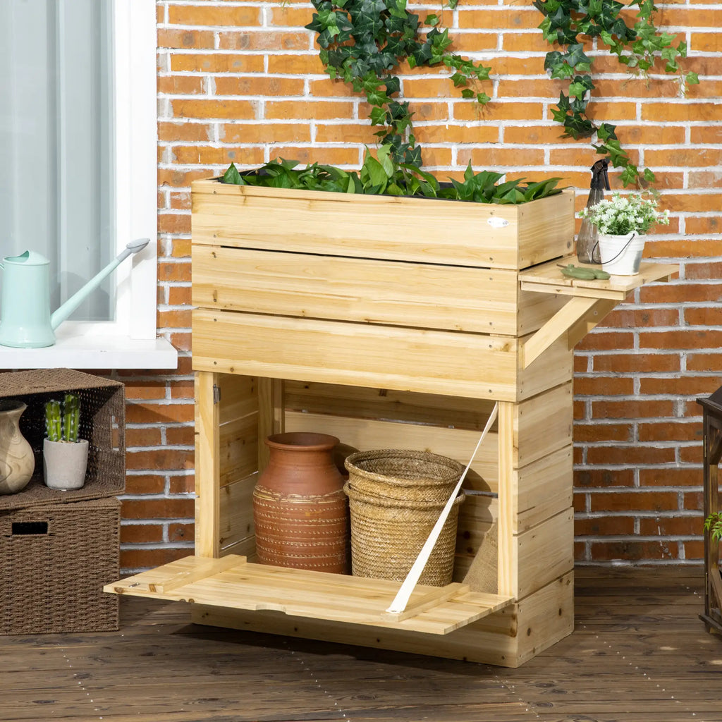 Outsunny Verhoogde plantenbak met legplank van massief hout