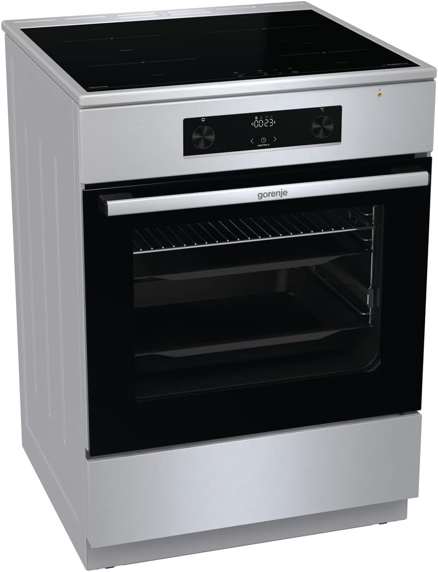 Gorenje GEIT5C61SPG vrijstaand fornuis met inductiekookplaat, 50 cm, 70 liter, zilver, PerfectGrill, AirFry, FrozenBake, Pizza Mode 300°C, AquaClean, Made in Europe, RVS
