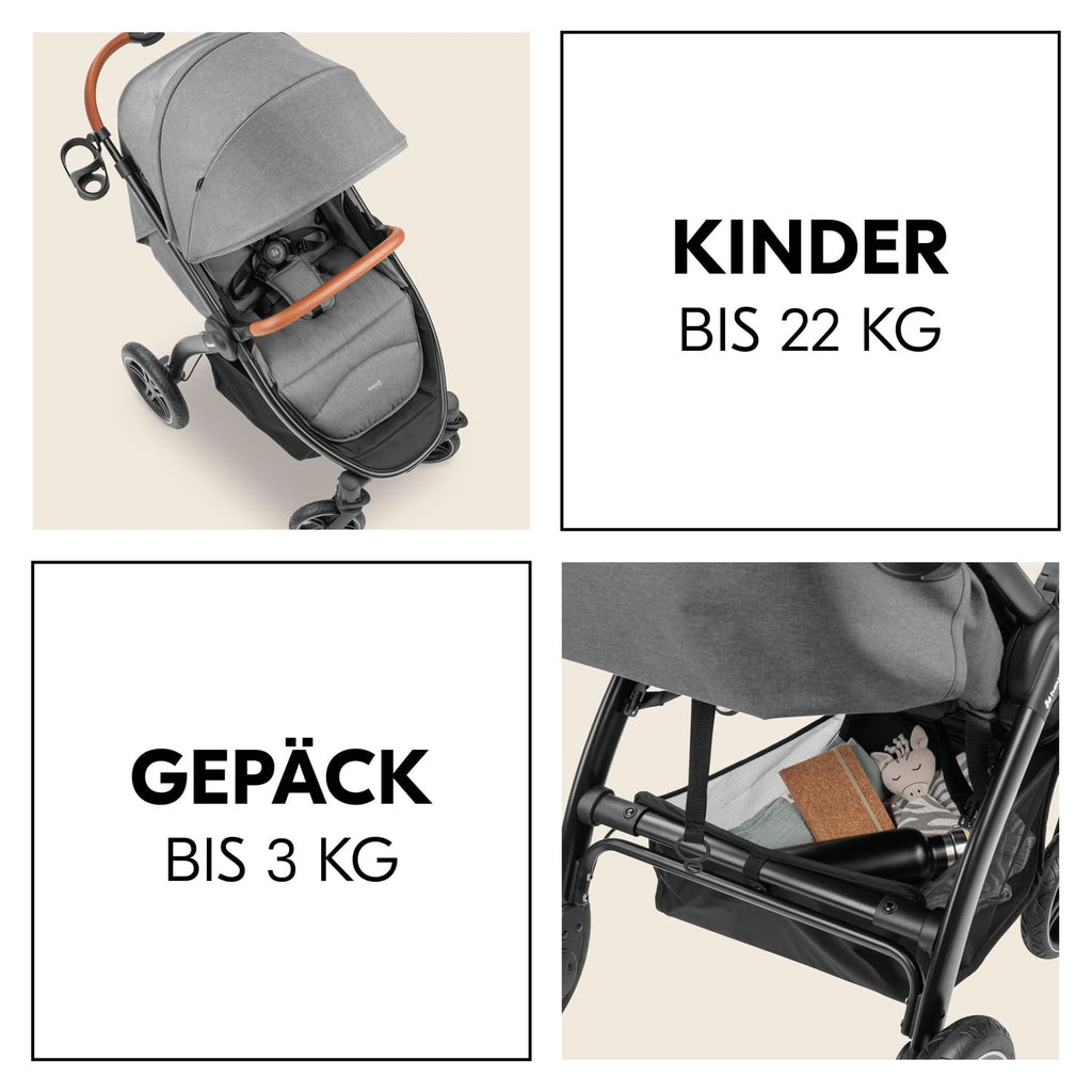 Hauck Uptown Kinderwagen Melange Rose – wandelwagen voor elk terrein, extra grote zitting, vlakke ligstand, rubberen wielen, vering, compact en eenvoudig inklapbaar, met regenhoes