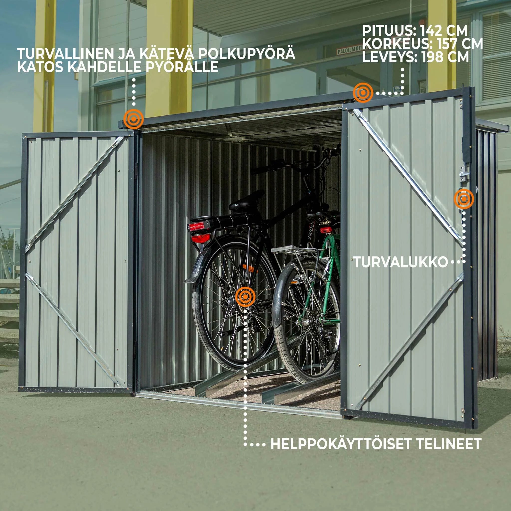 Fornorth Fietsgarage voor twee fietsen 142x198x157cm, Donkergrijs