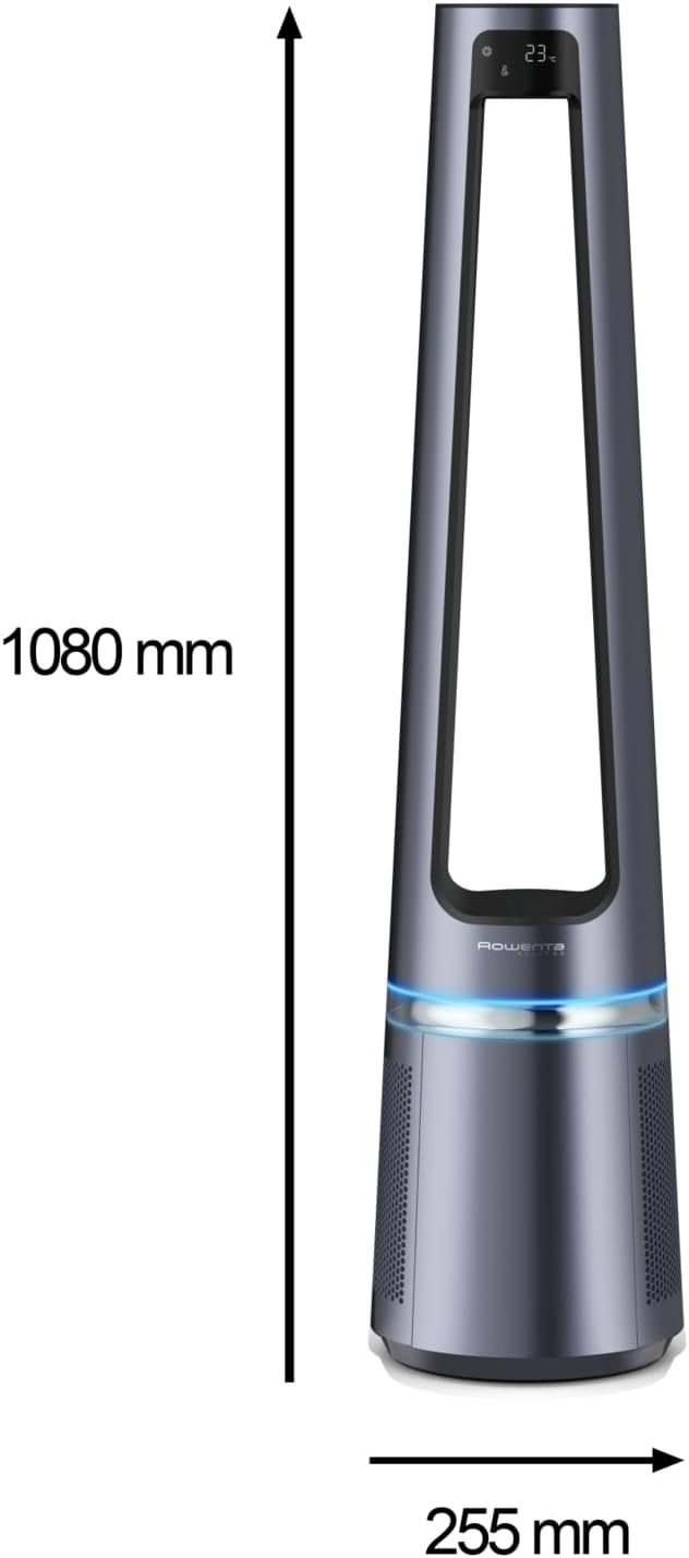 Rowenta QU5062 Eclipse 3in1 Luchtreiniger, ventilator, kachel, filtert 99,9% van de deeltjes, voor kamers tot 30 m2, snelle verwarming tot 35°C, automatische dag- en nachtmodus, zwart/grijs