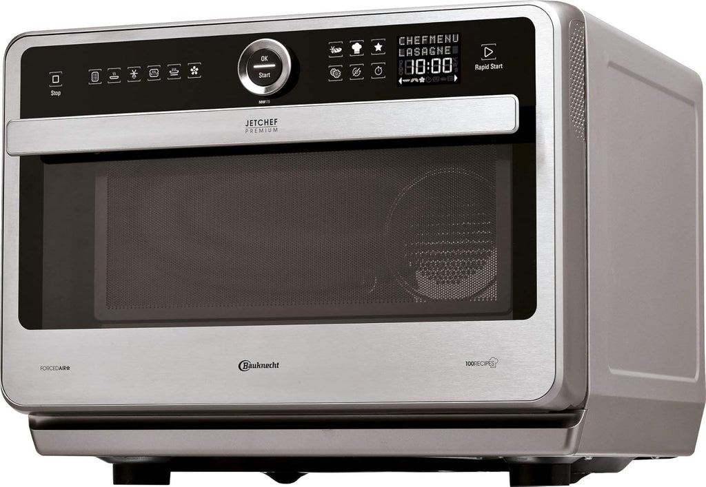 Bauknecht Jet Chef MW 179 IN Rvs 5-in-1 Multifunctionele Magnetron/ 1000 W/ 33 L Gaarruimte/Hete lucht 1500 Watt/ Kwartsgrill 1200 W/DualCrisp/ Stoomkoken/Smelt- en Snelontdooifunctie