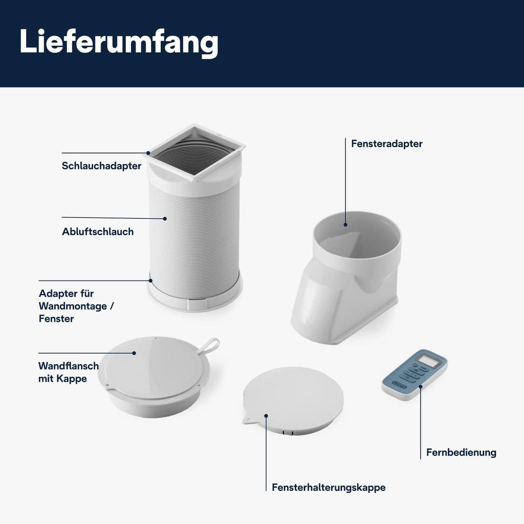 De'Longhi Pinguino PAC EM82, Mobiele airconditioner voor ruimtes tot 80 m, 9.400 BTU, 2,4 kW, 63 dB, Ontvochtigingsfunctie, Energieklasse A, 24-uurs timer, Wit