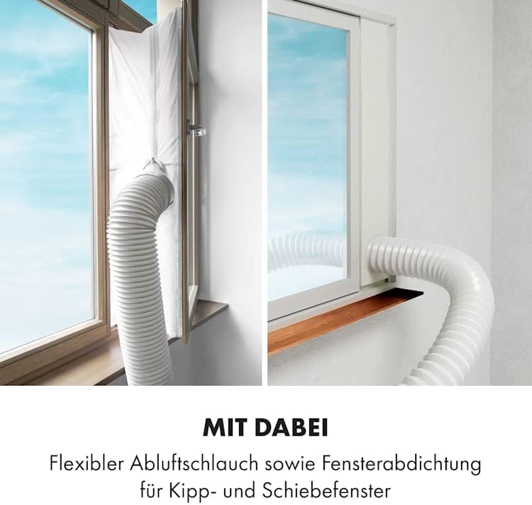 Klarstein Mobiele Airconditioner met Afvoerslang, 4-in-1 Airco, Ventilator, Luchtontvochtiger & Nachtmodus, Kleine & Draagbare Airco voor Thuis & Kantoor, Laag Verbruik, 14000BTU