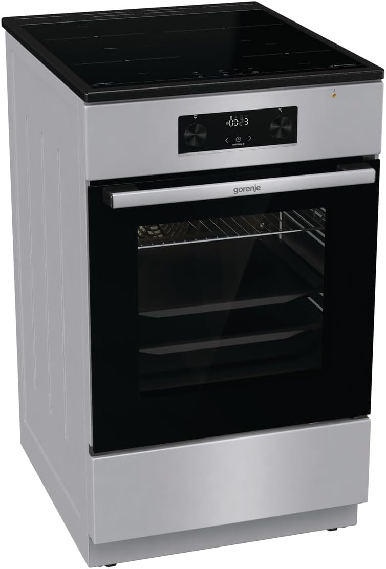 Gorenje GEIT5C61SPG vrijstaand fornuis met inductiekookplaat, 50 cm, 70 liter, zilver, PerfectGrill, AirFry, FrozenBake, Pizza Mode 300°C, AquaClean, Made in Europe, RVS