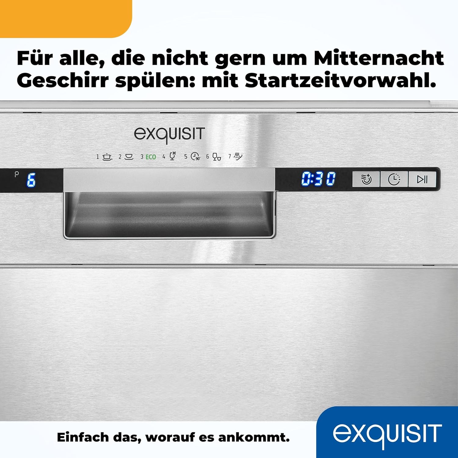 Exquisit Vaatwasser, 45 cm breedte, gedeeltelijk geïntegreerd, 9 couverts, 9 liter, startuitstel, ECO-modus, vaatwasser 45 cm, EGSP51009-EB-030E inox