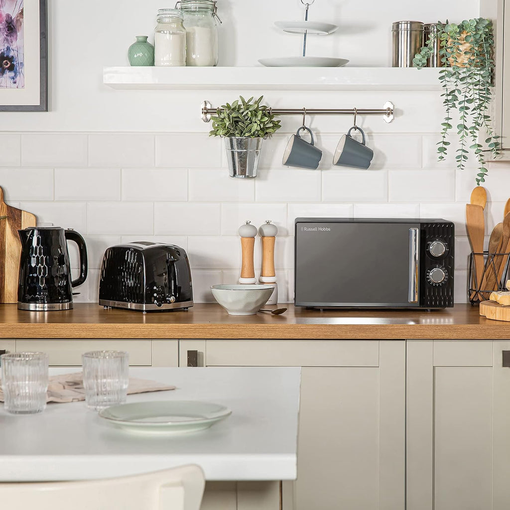 Russell Hobbs Honeycomb RHMM715G 17 liter 700 W grijs solo handmatige magnetron met 5 standen, geïntegreerde timer en ontdooifunctie