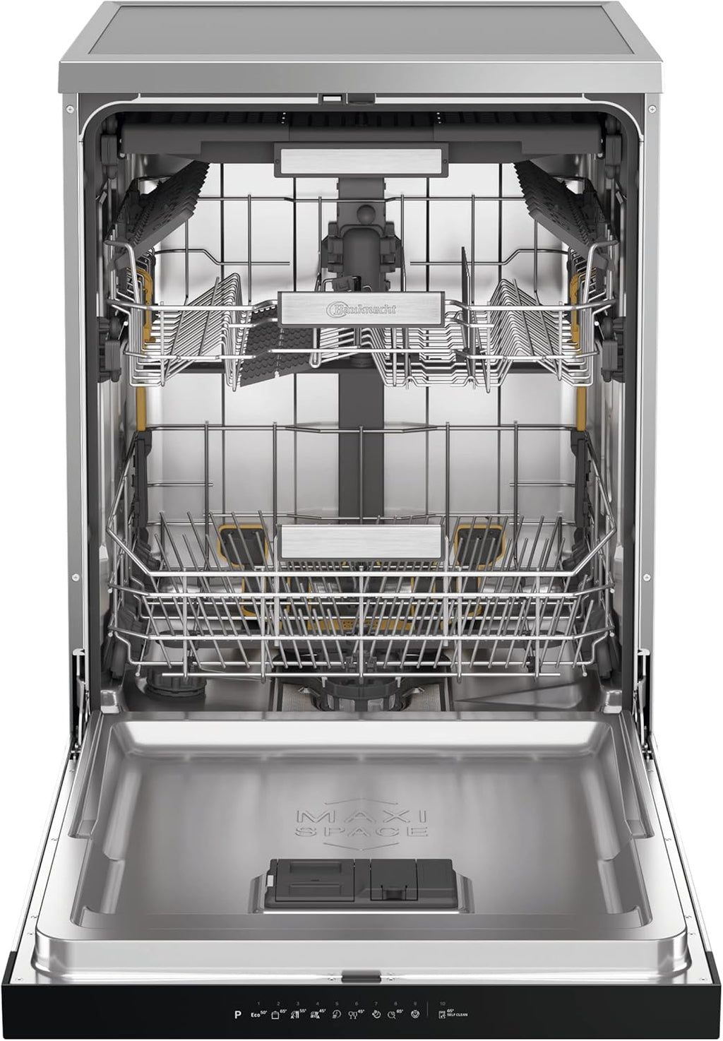 Bauknecht B7F HP43 XA Vrijstaande vaatwasser/ 60 cm/ 15 couverts/ PowerClean Pro-Effectieve hogedruksproeiers/ Natural Dry-Automatische deuropening-Betere droging/ Maxi Space-Meer binnenruimte