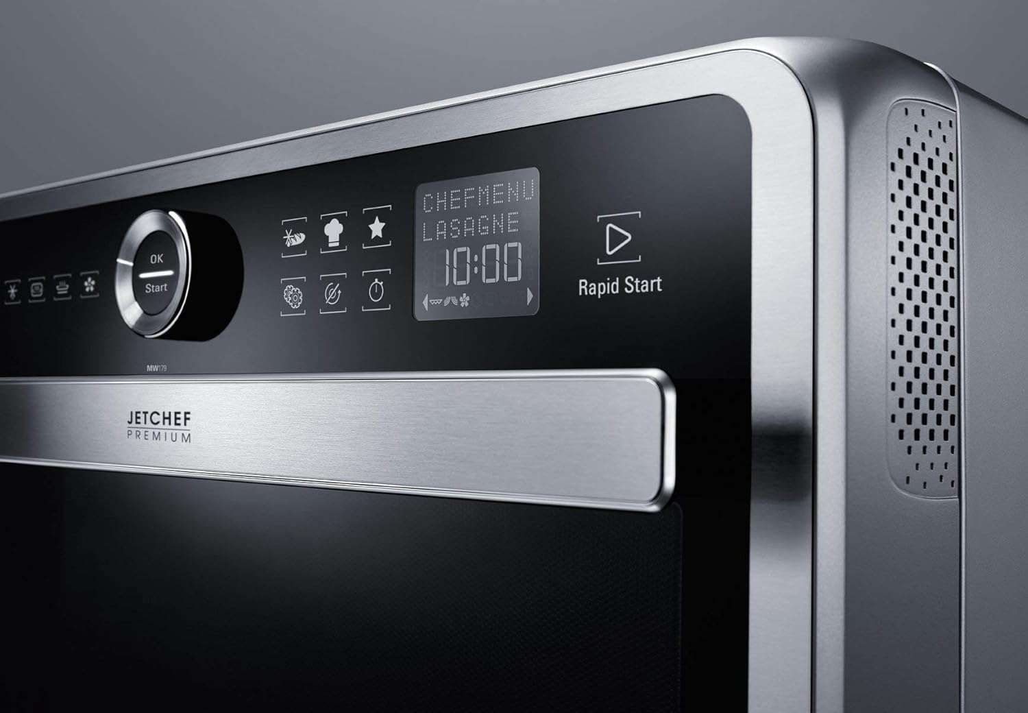 Bauknecht Jet Chef MW 179 IN Rvs 5-in-1 Multifunctionele Magnetron/ 1000 W/ 33 L Gaarruimte/Hete lucht 1500 Watt/ Kwartsgrill 1200 W/DualCrisp/ Stoomkoken/Smelt- en Snelontdooifunctie