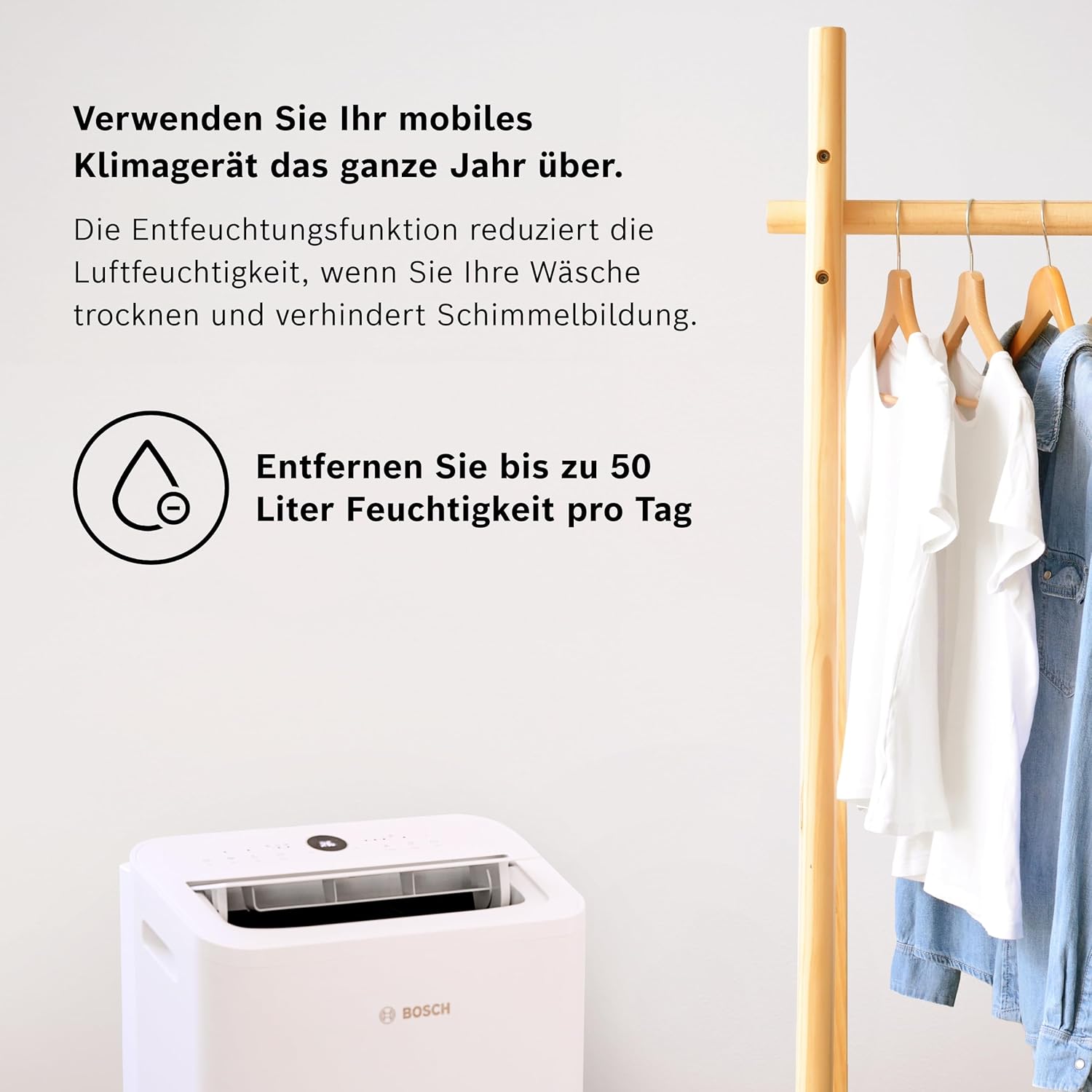 Bosch Cool 4000 Mobiele airconditioner - 3-in-1: Airconditioner, ontvochtiger, ventilator - 2,6 kW voor ruimtes tot 35 m² - Met automatische modus, stille modus & slaapmodus