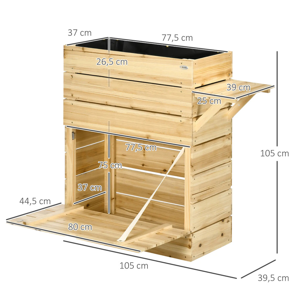 Outsunny Verhoogde plantenbak met legplank van massief hout