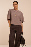 Braunes Frottee-T-Shirt mit Streifen