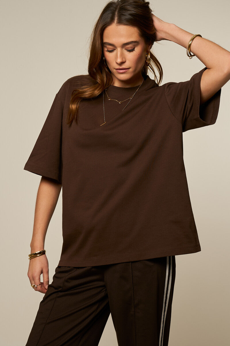Donkerbruin oversized basic T-shirt